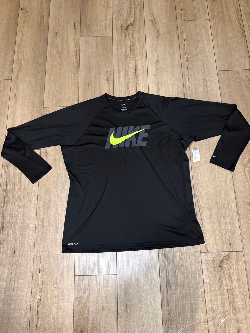 Nike Swim Dri-FIT XXL Black Long Sleeve Rash Guard Volt Swoosh